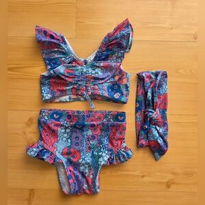 Kate Quinn Vivid Hollyhock Ruffle Bikini Set with Headband 18-24